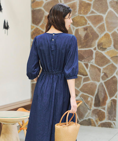 デニムタックギャザーワンピース