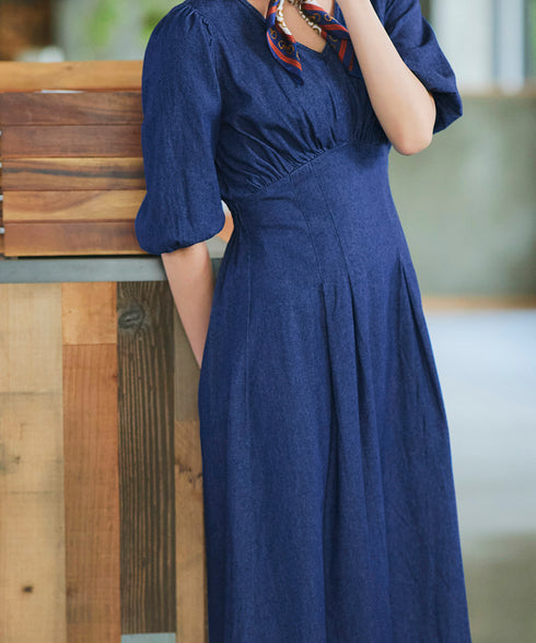 デニムタックギャザーワンピース