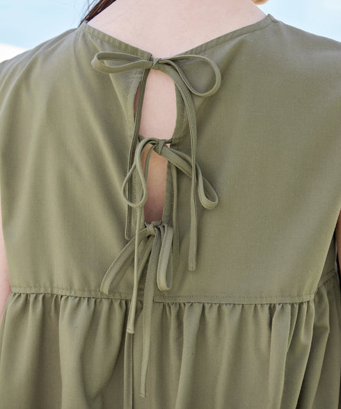 後ろリボンギャザーワンピース