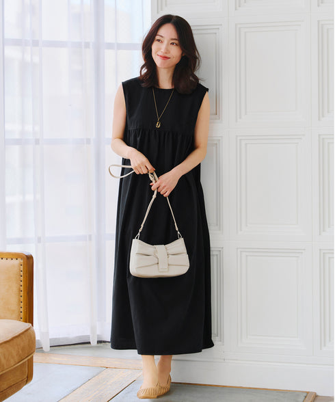 後ろリボンギャザーワンピース
