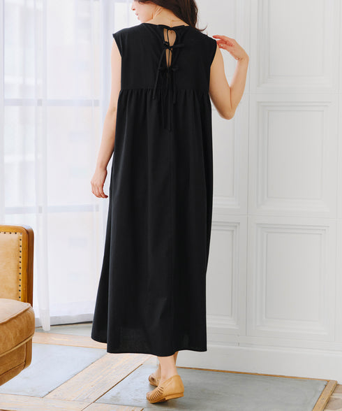 後ろリボンギャザーワンピース
