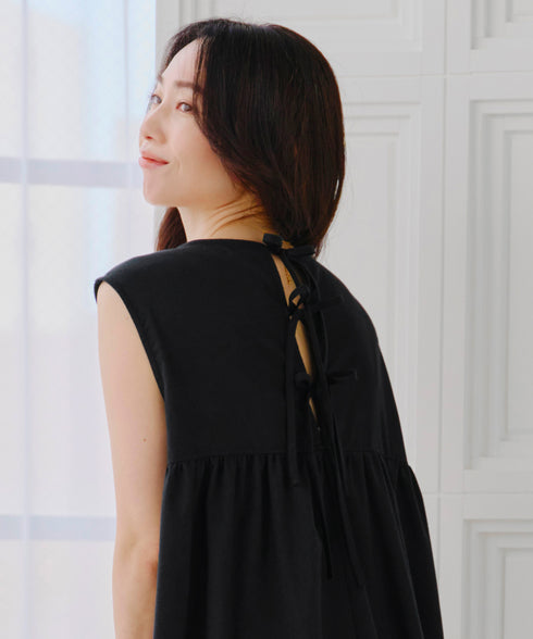 後ろリボンギャザーワンピース
