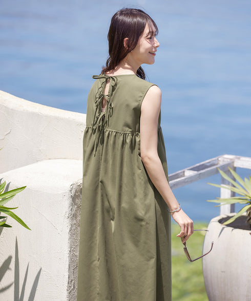 後ろリボンギャザーワンピース