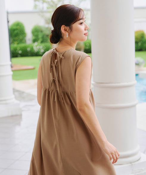 後ろリボンギャザーワンピース