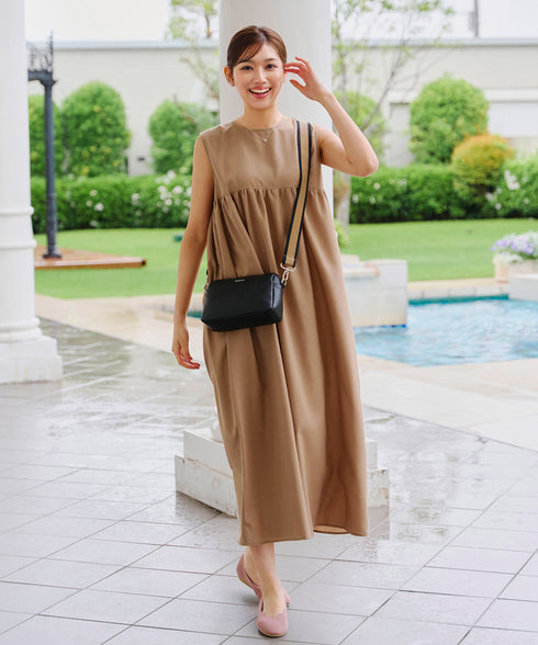 後ろリボンギャザーワンピース