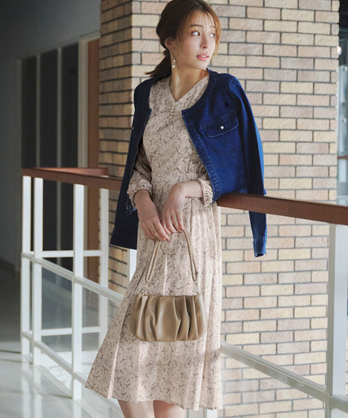 【アウトレット】花柄シフォン袖ワンピース