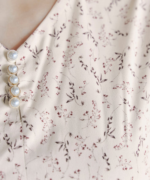 【アウトレット】花柄シフォン袖ワンピース