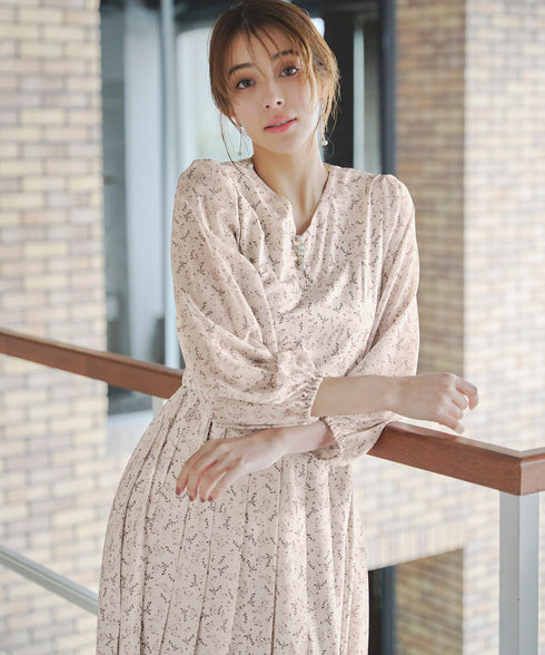 【アウトレット】花柄シフォン袖ワンピース