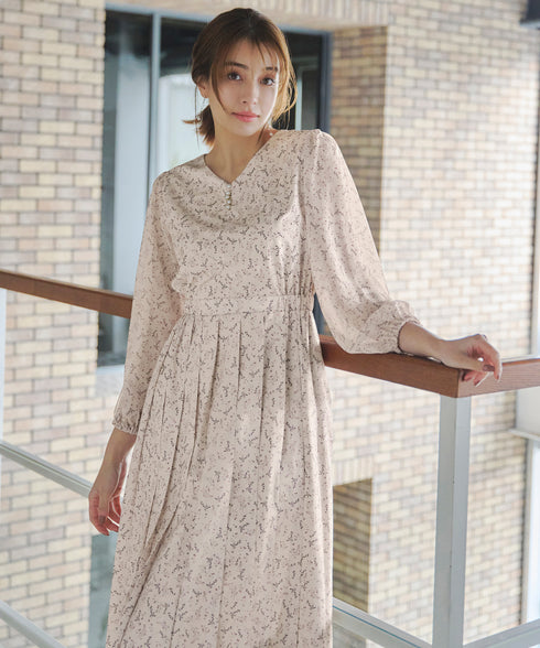 【アウトレット】花柄シフォン袖ワンピース