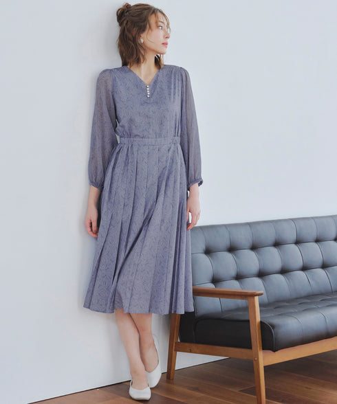 【アウトレット】花柄シフォン袖ワンピース