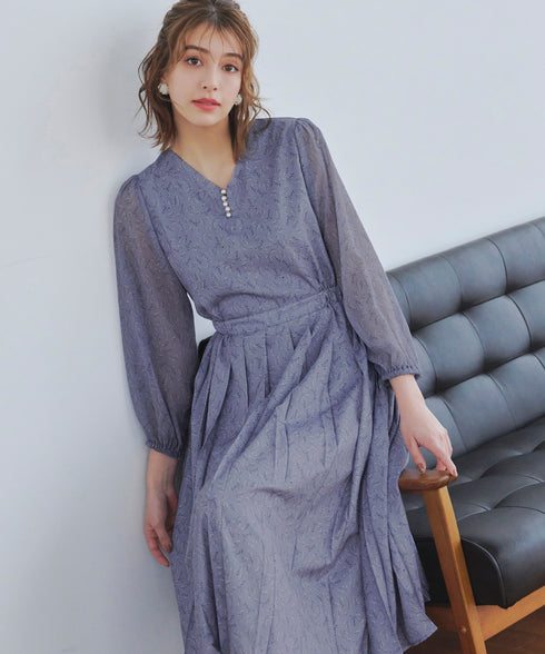 【アウトレット】花柄シフォン袖ワンピース