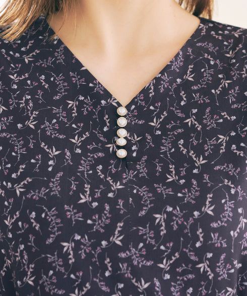 【アウトレット】花柄シフォン袖ワンピース