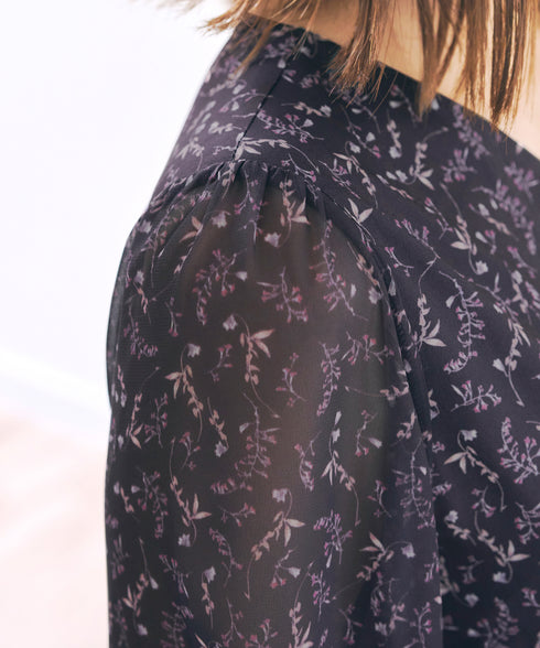 【アウトレット】花柄シフォン袖ワンピース