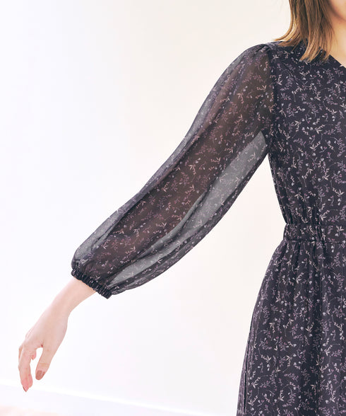 【アウトレット】花柄シフォン袖ワンピース