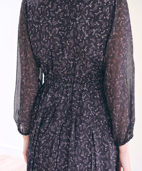 【アウトレット】花柄シフォン袖ワンピース