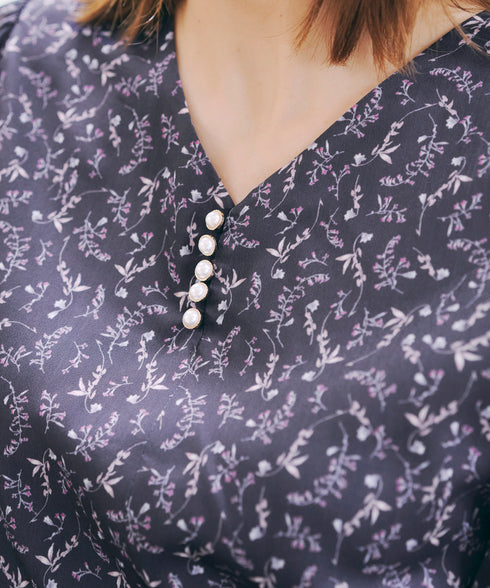 【アウトレット】花柄シフォン袖ワンピース