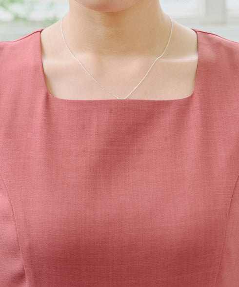 【アウトレット】麻調スクエアネックワンピース