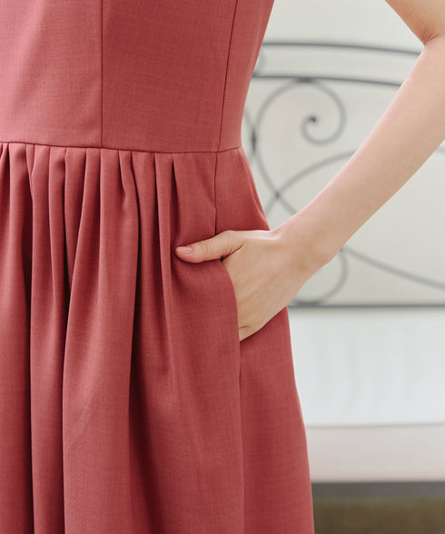 【アウトレット】麻調スクエアネックワンピース