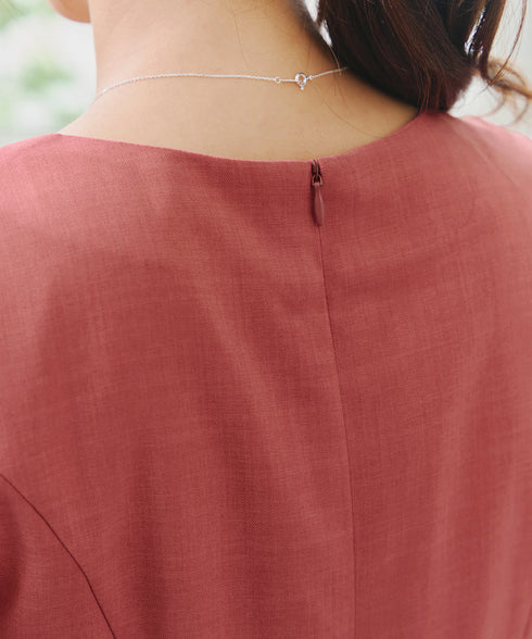 【アウトレット】麻調スクエアネックワンピース