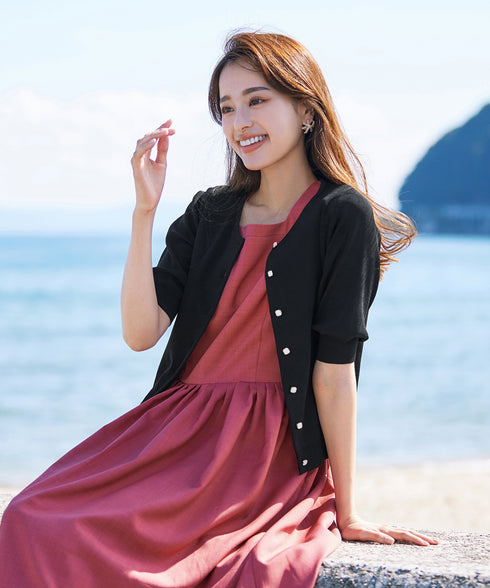 【アウトレット】麻調スクエアネックワンピース