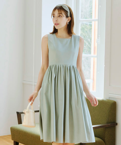 【アウトレット】麻調スクエアネックワンピース