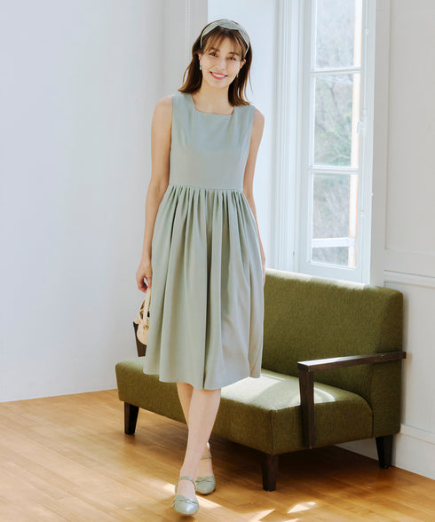 【アウトレット】麻調スクエアネックワンピース