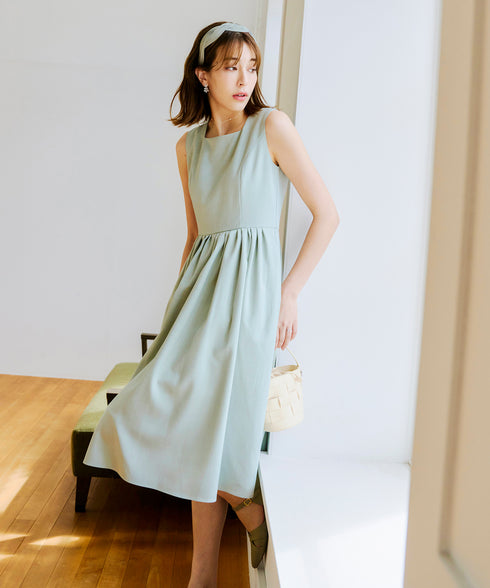 【アウトレット】麻調スクエアネックワンピース