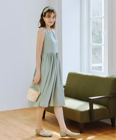 【アウトレット】麻調スクエアネックワンピース