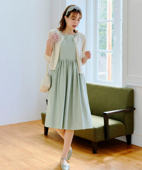 【アウトレット】麻調スクエアネックワンピース