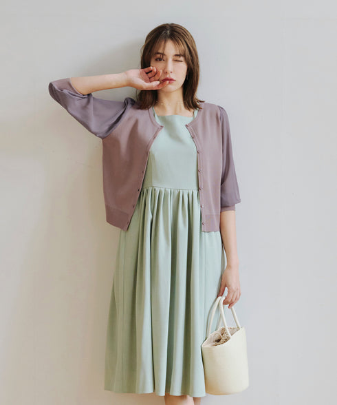 【アウトレット】麻調スクエアネックワンピース