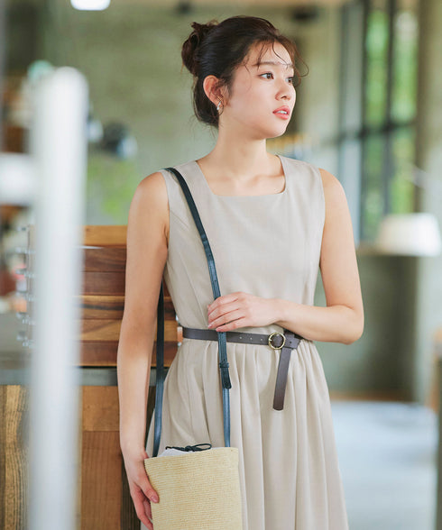 【アウトレット】麻調スクエアネックワンピース