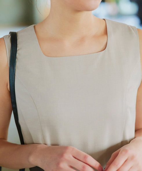 【アウトレット】麻調スクエアネックワンピース