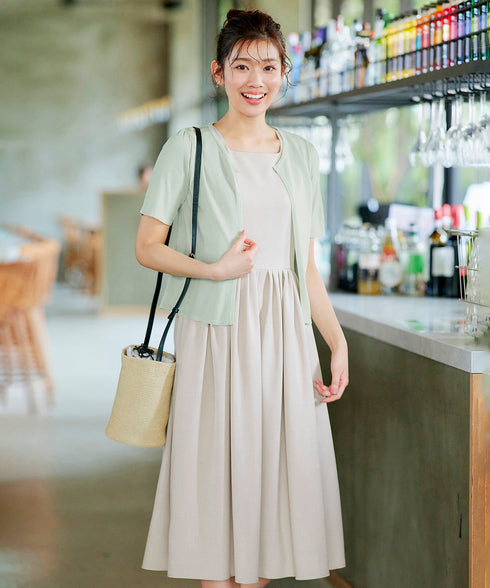 【アウトレット】麻調スクエアネックワンピース