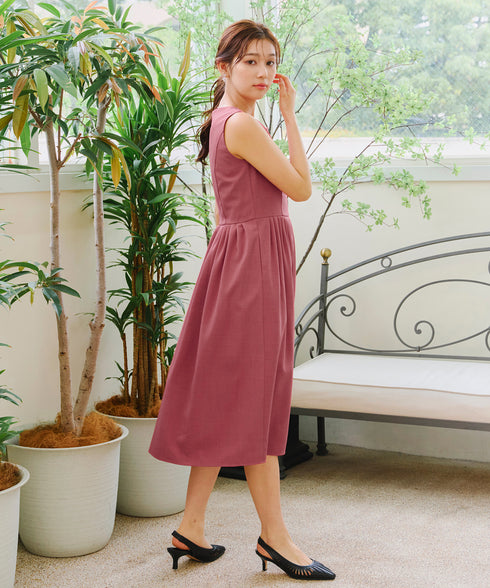 【アウトレット】麻調スクエアネックワンピース