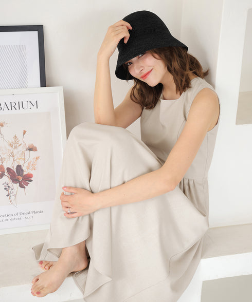 【アウトレット】麻調スクエアネックワンピース