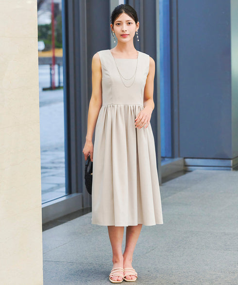 【アウトレット】麻調スクエアネックワンピース