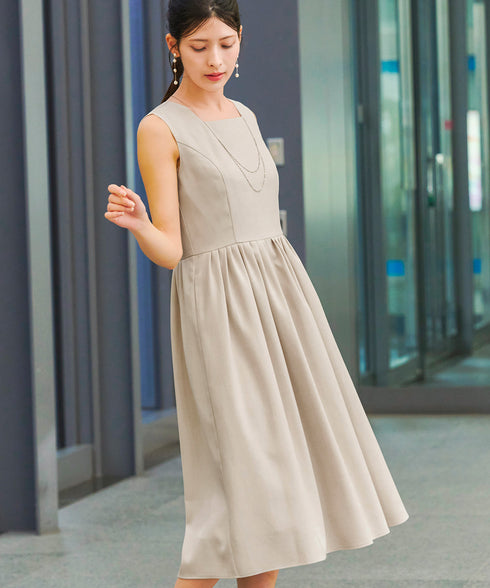 【アウトレット】麻調スクエアネックワンピース