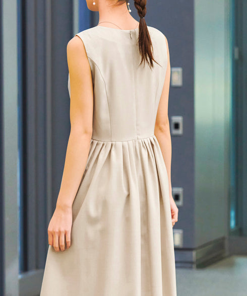 【アウトレット】麻調スクエアネックワンピース