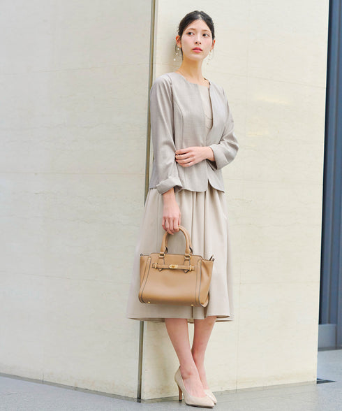 【アウトレット】麻調スクエアネックワンピース