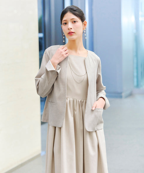 【アウトレット】麻調スクエアネックワンピース