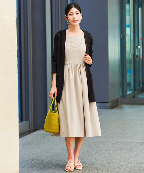 【アウトレット】麻調スクエアネックワンピース
