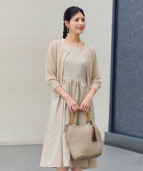 【アウトレット】麻調スクエアネックワンピース