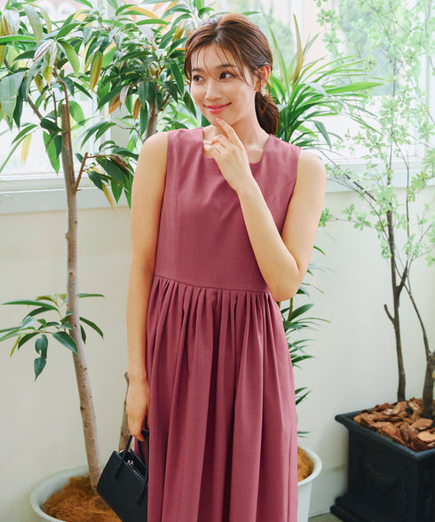 【アウトレット】麻調スクエアネックワンピース