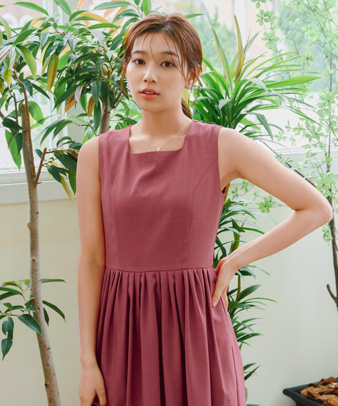 【アウトレット】麻調スクエアネックワンピース