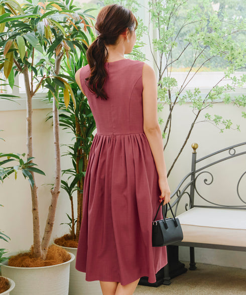 【アウトレット】麻調スクエアネックワンピース