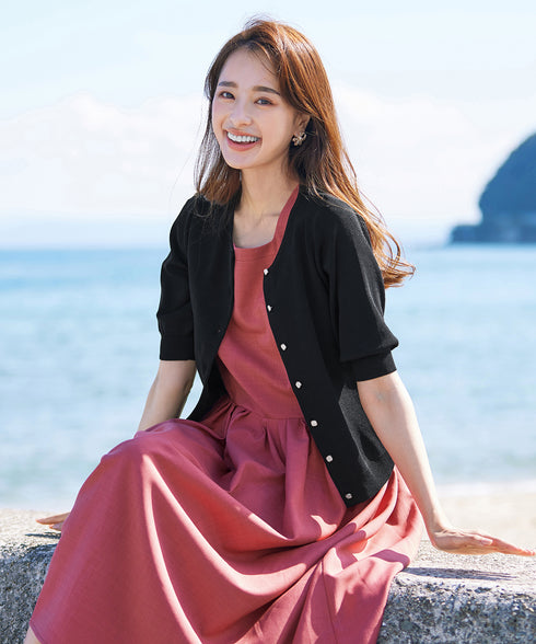 【アウトレット】麻調スクエアネックワンピース