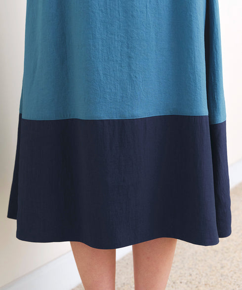 【アウトレット】配色Aラインサックワンピース