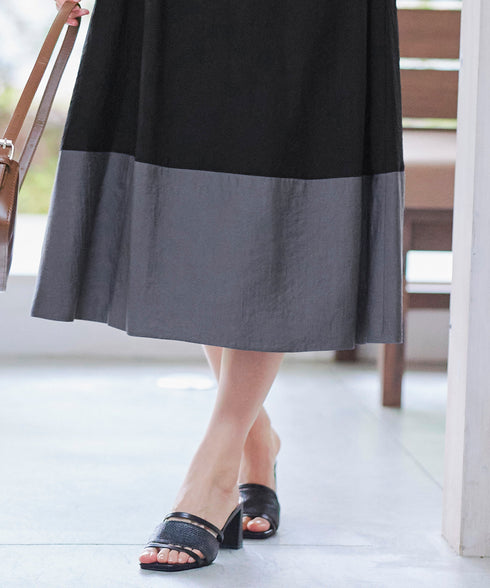 【アウトレット】配色Aラインサックワンピース