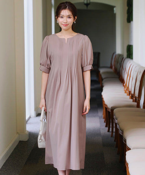 ボリュームパフスリーブピンタックワンピース