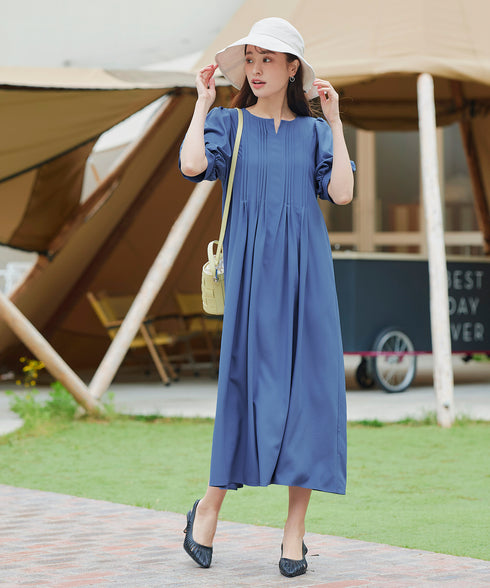 ボリュームパフスリーブピンタックワンピース